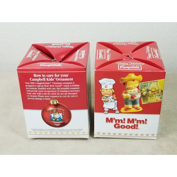 Campbell Ornament Soup Red 2001 A Good Night Mm Mm Good White 2004 x2 Vintage - Picture 9 of 13